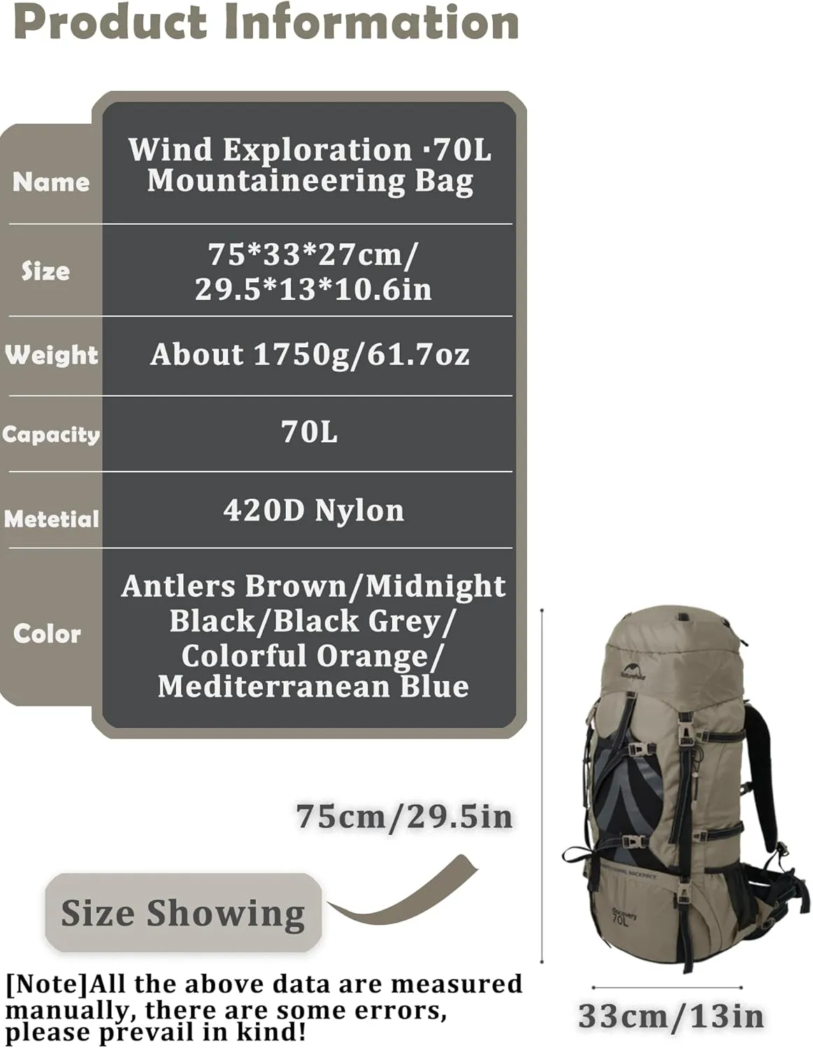 Naturehike 70 5L Lightweight Hiking Backpack, Tear-resistant Fabrics-Light CR Carrying System-Comfortable Weight-Bearing(Black)