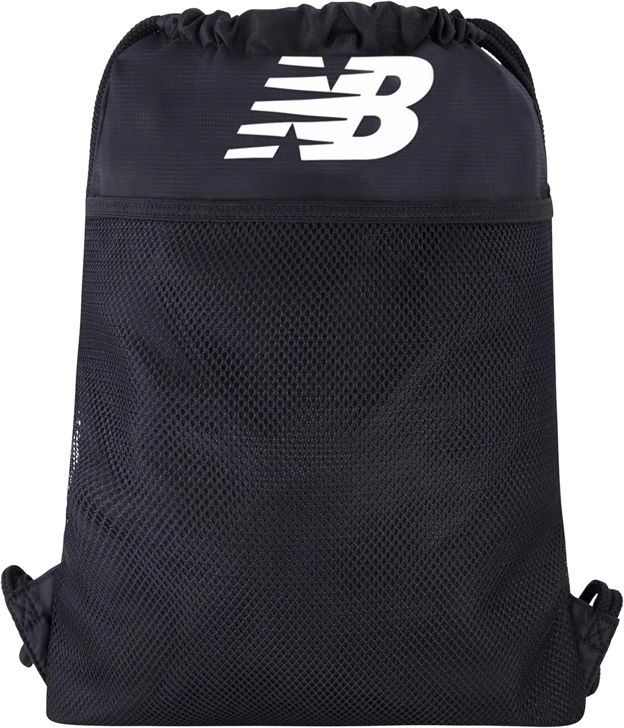 New Balance Drawstring Backpack, Sports Cinch Gym Bag with Shoe Compartment, Black, 17.5 Inch