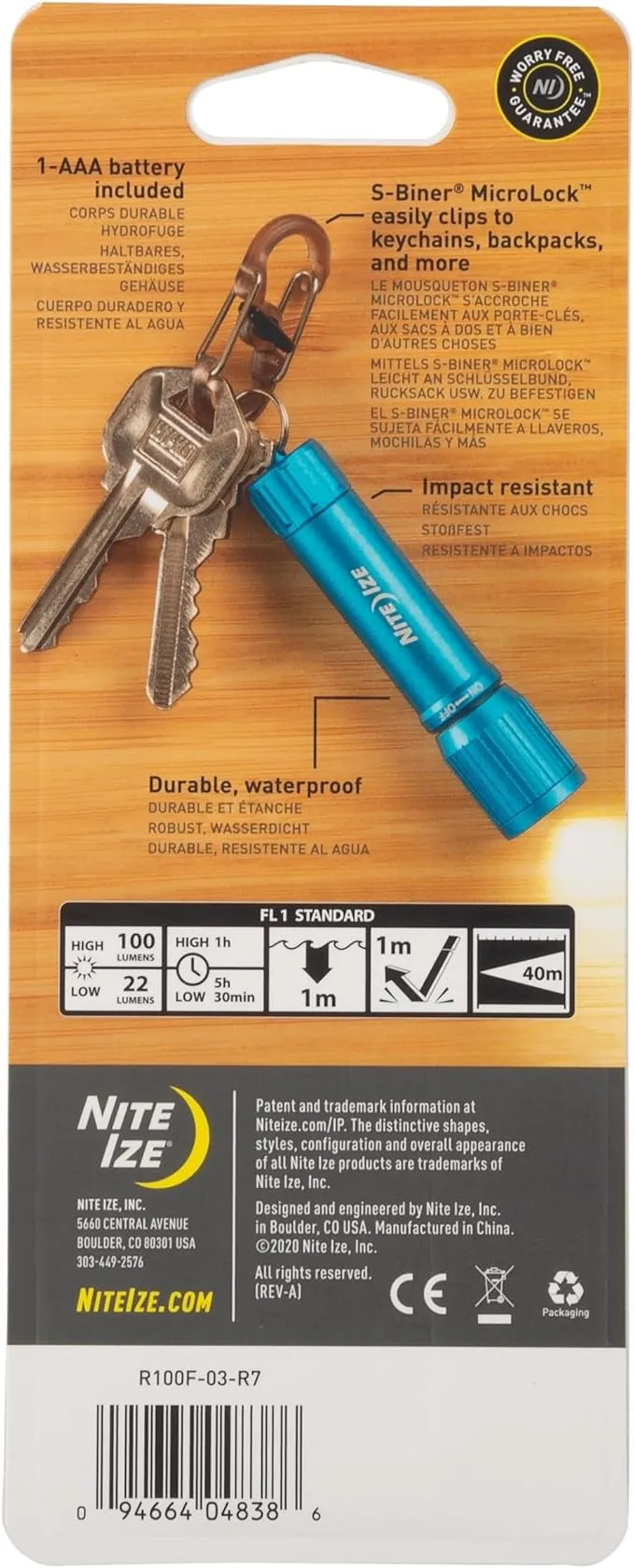 Nite Ize Radiant 100 Keychain Flashlight - Waterproof Mini Keychain Flashlight with Bright 100 Lumen Light - Waterproof Flashlight for Backpacks and Keys - Keychain Flashlight - Blue
