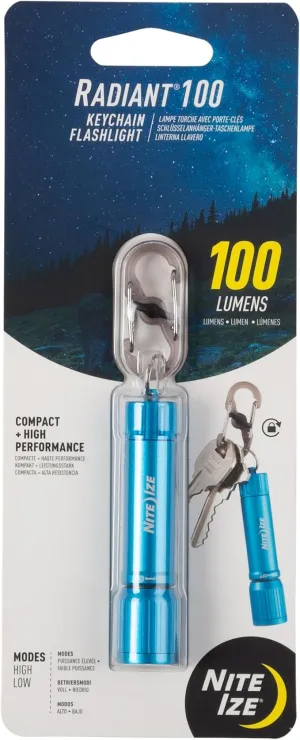 Nite Ize Radiant 100 Keychain Flashlight - Waterproof Mini Keychain Flashlight with Bright 100 Lumen Light - Waterproof Flashlight for Backpacks and Keys - Keychain Flashlight - Blue