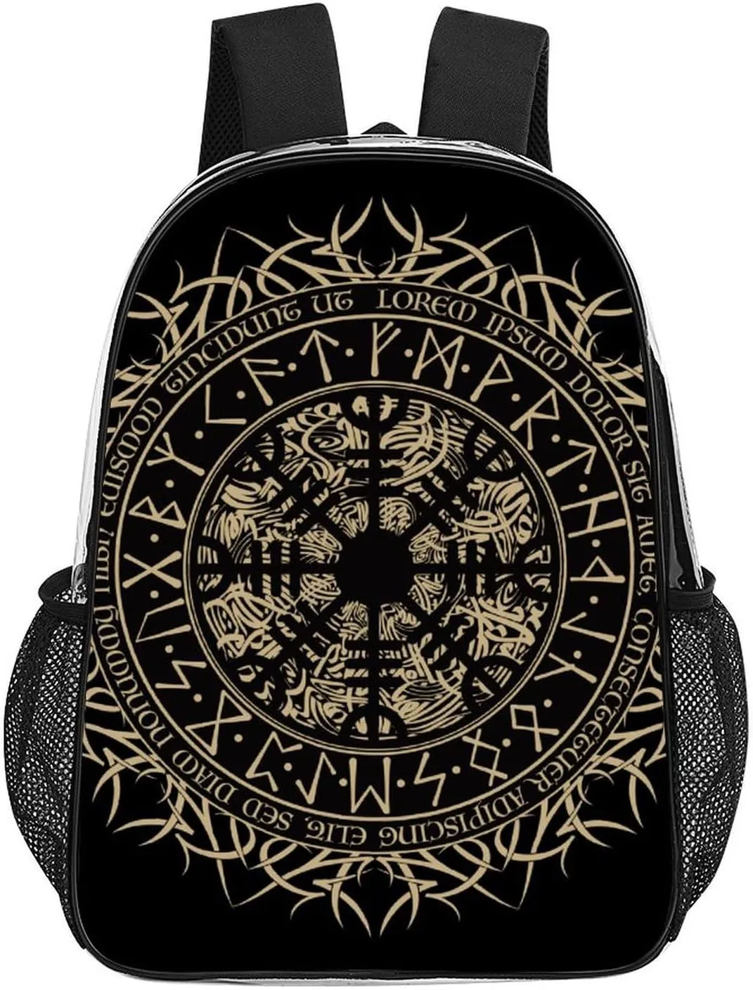Norse Viking Vegvisir Runic Compass Transparent Fashion Waterproof PVC Transparent Backpack Unisex 17 Inches