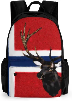 Norway Flag Norwegian Elk Fashion Backpack Light Weight Daily Travel Hiking Laptop Shoulder Bag