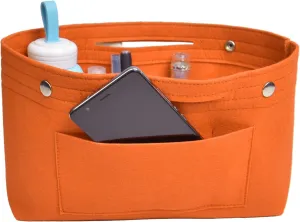 NOTAG Purse Organizer Insert Multipockets Felt Handbag Organizer Bag in Bag with 2 Buttons,2 Size (Small, Orange)