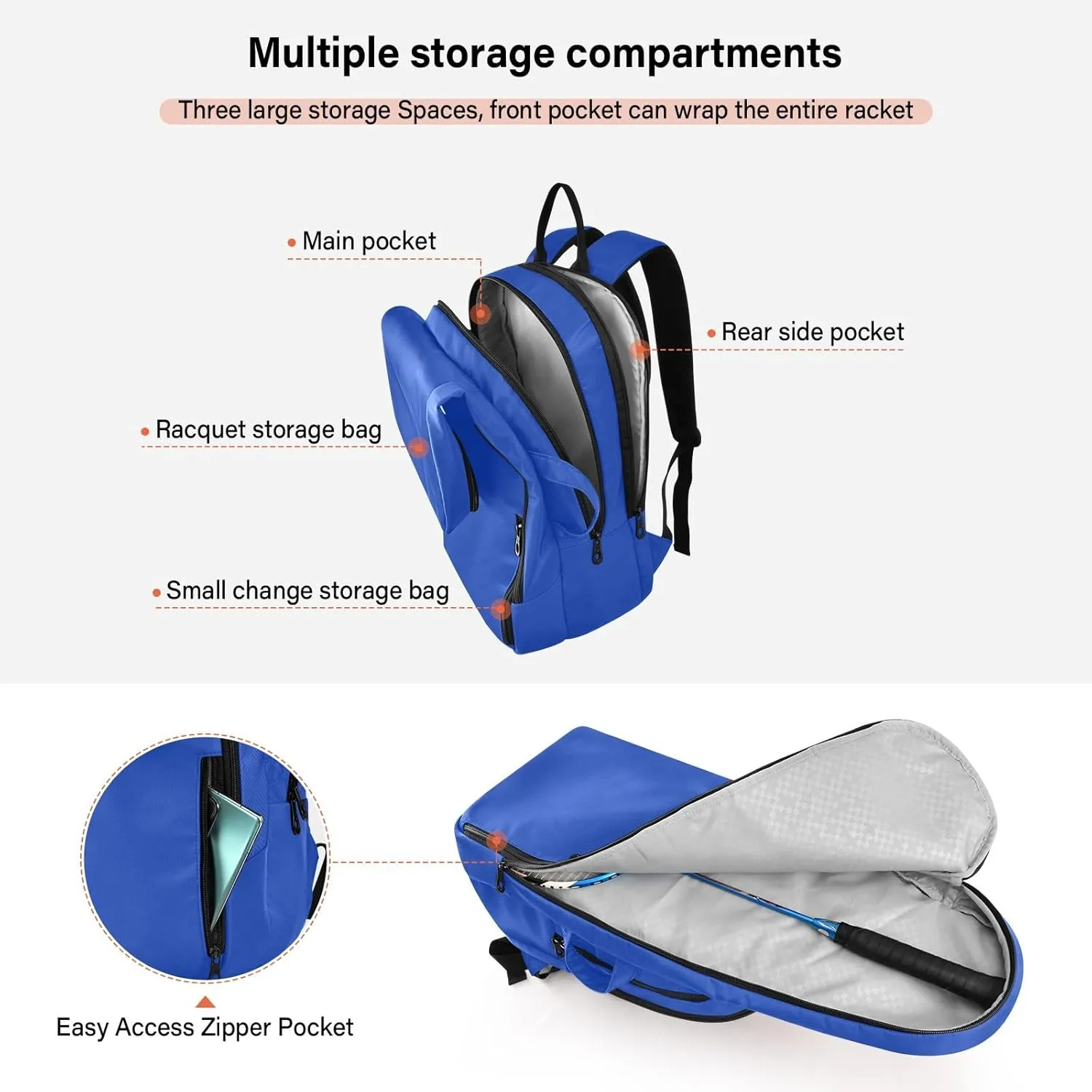 ODAWA Light Salmon Tennis Bag Holds 2 Tennis Rackets Waterproof Tennis Backpack