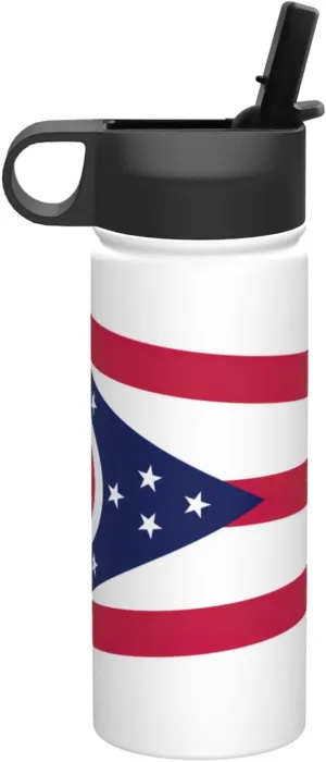 Ohio State Flag Print Flask Stainless Steel Water Bottle with Straw 18OZ FOR Outdoor Gym Commute