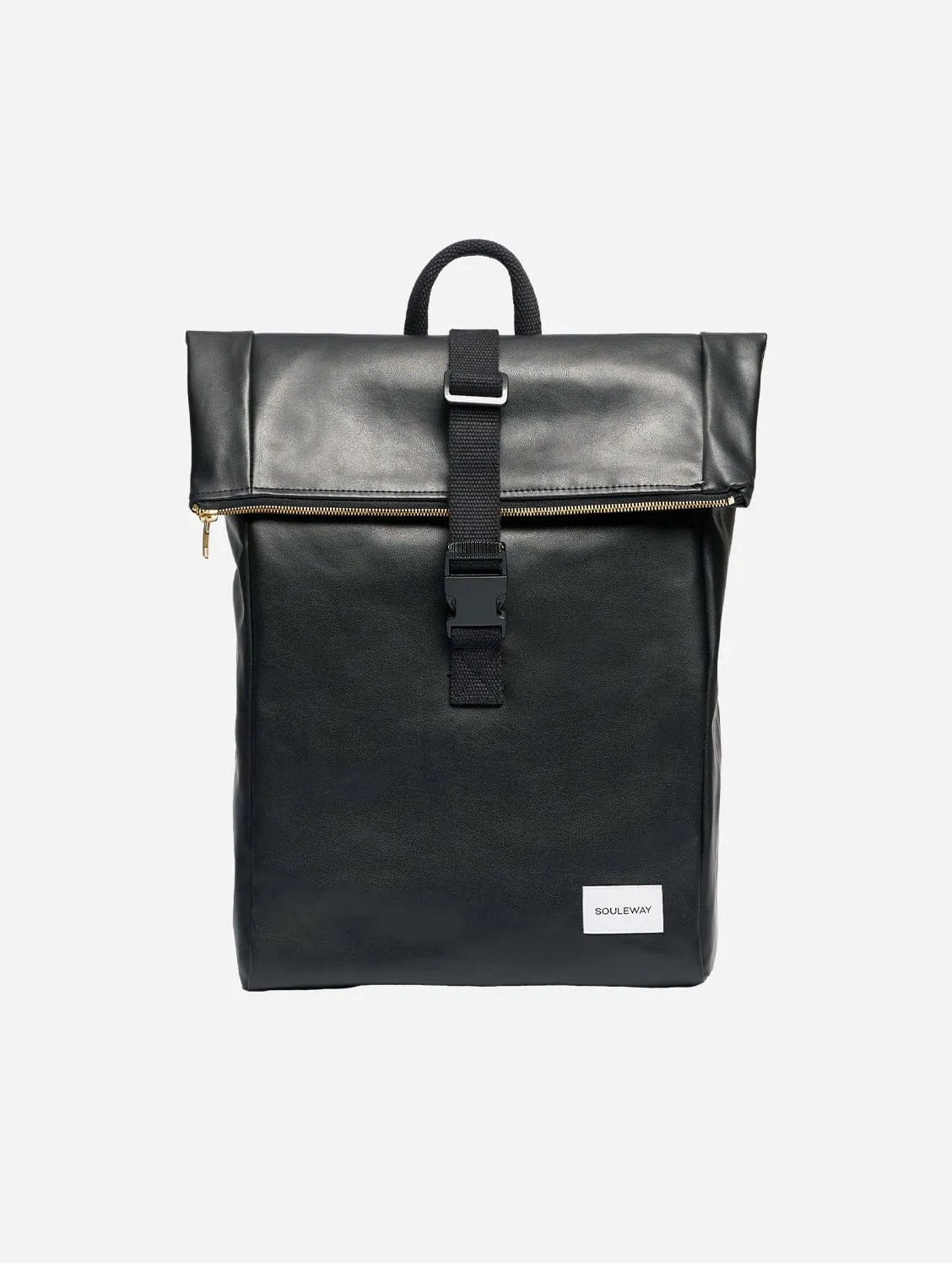 Oleatex Vegan Olive Leather Foldtop Backpack | Night Black