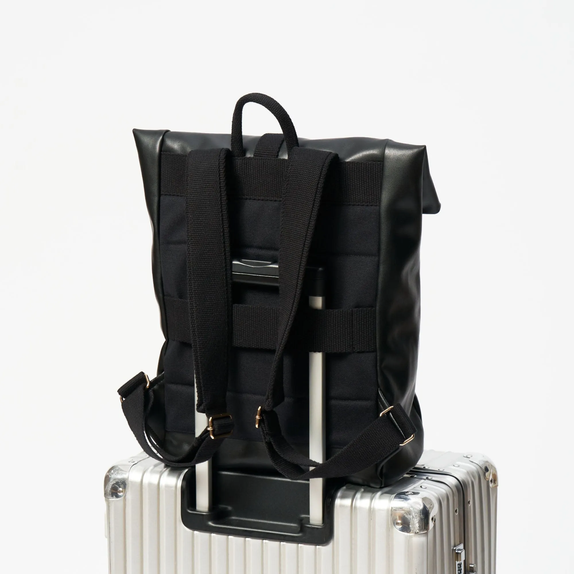 Oleatex Vegan Olive Leather Foldtop Backpack | Night Black