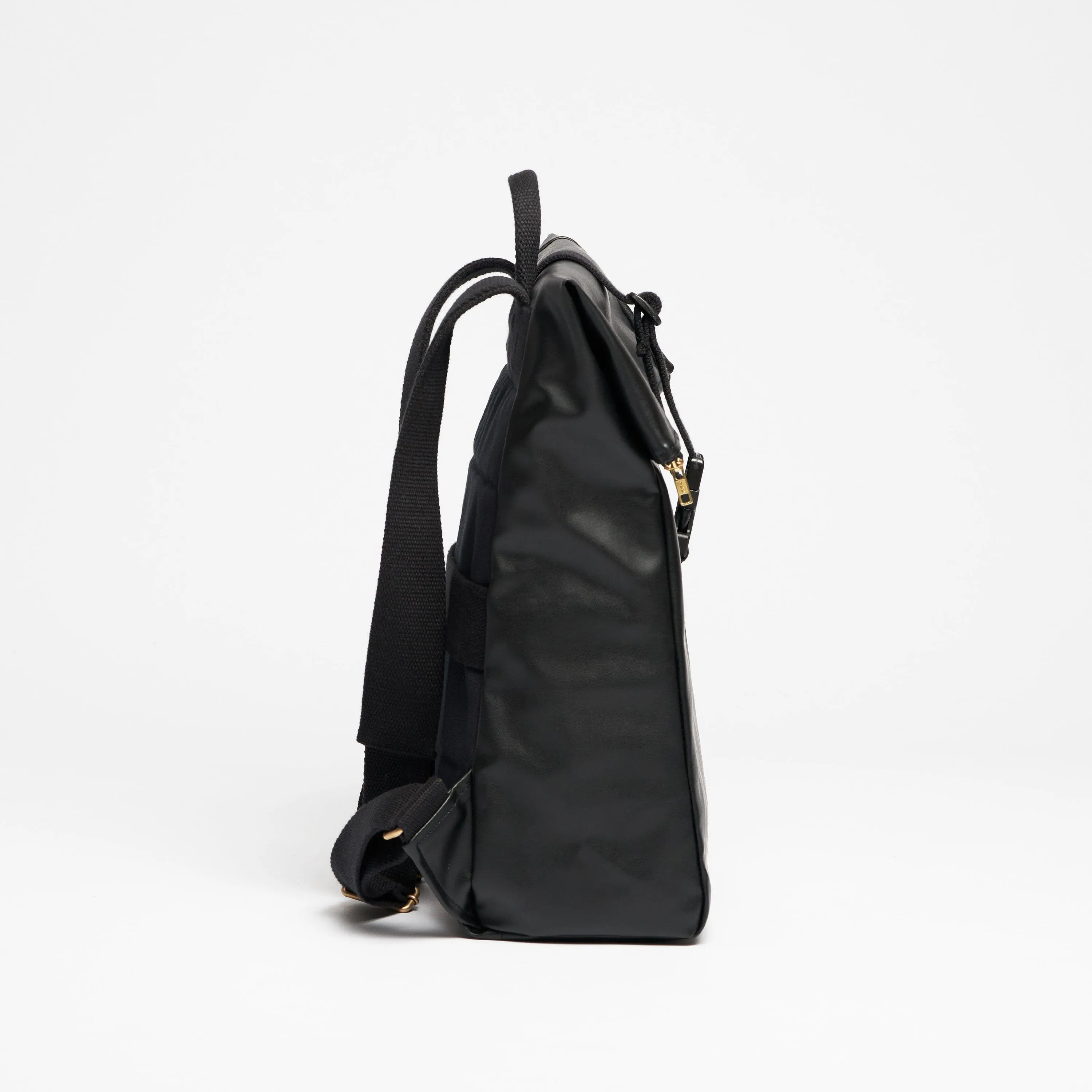 Oleatex Vegan Olive Leather Foldtop Backpack | Night Black