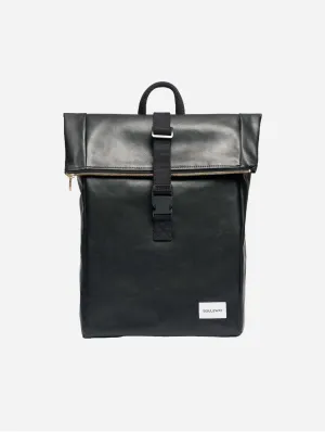 Oleatex Vegan Olive Leather Foldtop Backpack | Night Black
