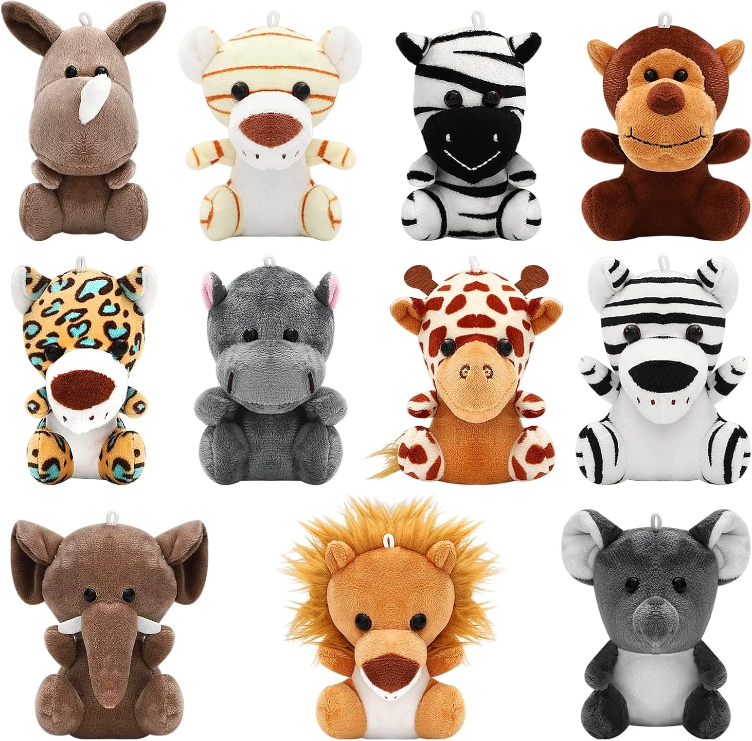 ONEST 11 Pieces Mini Stuffed Animal Plush Toys in 4.8 Inch Soft Jungle Animal Plush for Forest Party Wedding Gifts Hanging Decorations