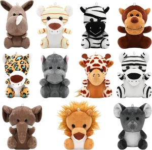 ONEST 11 Pieces Mini Stuffed Animal Plush Toys in 4.8 Inch Soft Jungle Animal Plush for Forest Party Wedding Gifts Hanging Decorations