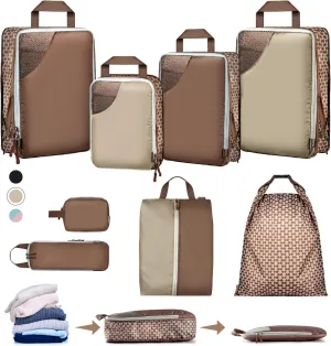 Oriday Set of 8 compression packing cubes for travel accessories- Expandable bags for clothing, toiletry, backpacks, organizing essentials (Beige)