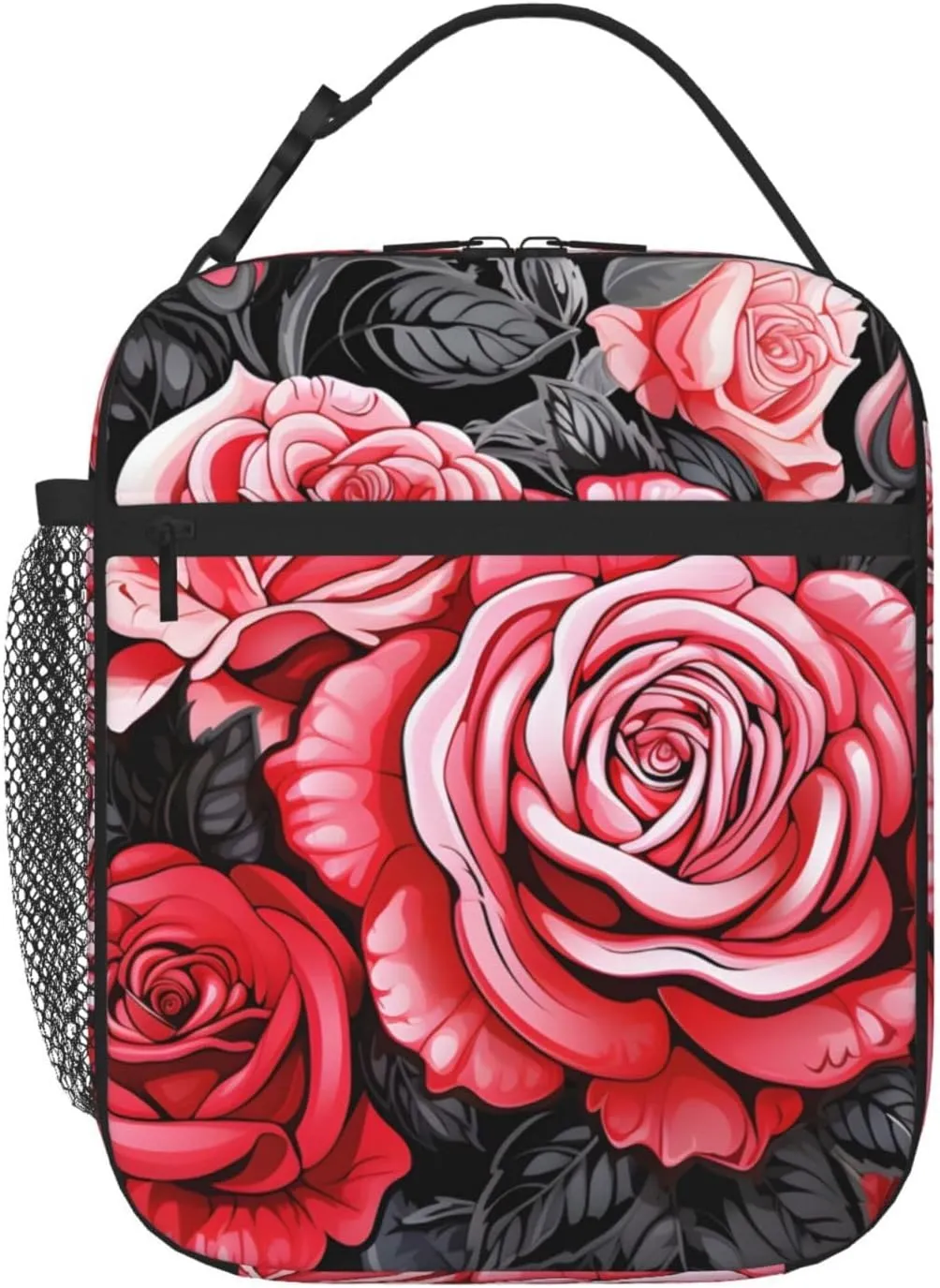 OSAM SPACE Vigorous Red Flower Lunch Box For Women Lunch Bag Insulated Leakproof Lunch Box Tote Bag Cooler Lunch Organizer For Work Picnic Travel Camping