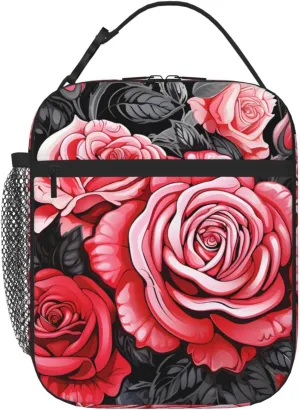 OSAM SPACE Vigorous Red Flower Lunch Box For Women Lunch Bag Insulated Leakproof Lunch Box Tote Bag Cooler Lunch Organizer For Work Picnic Travel Camping