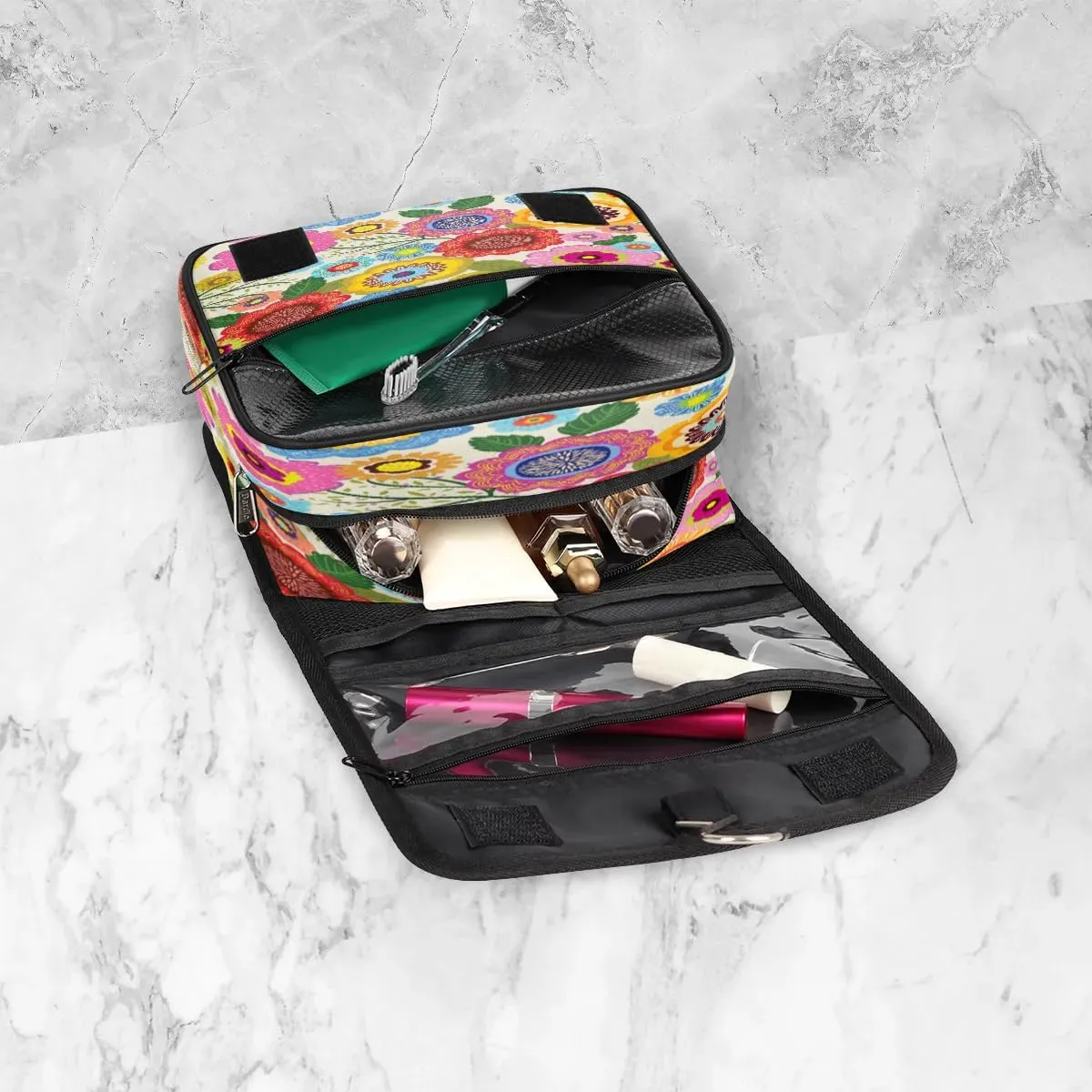 Oval Flower Pattern Hanging Toiletry Bag Waterproof Makeup Cosmetic Bag Travel Bag Organizer for Accessories Shampoo Full Sized Container Travel-Essentials Toiletry Bag