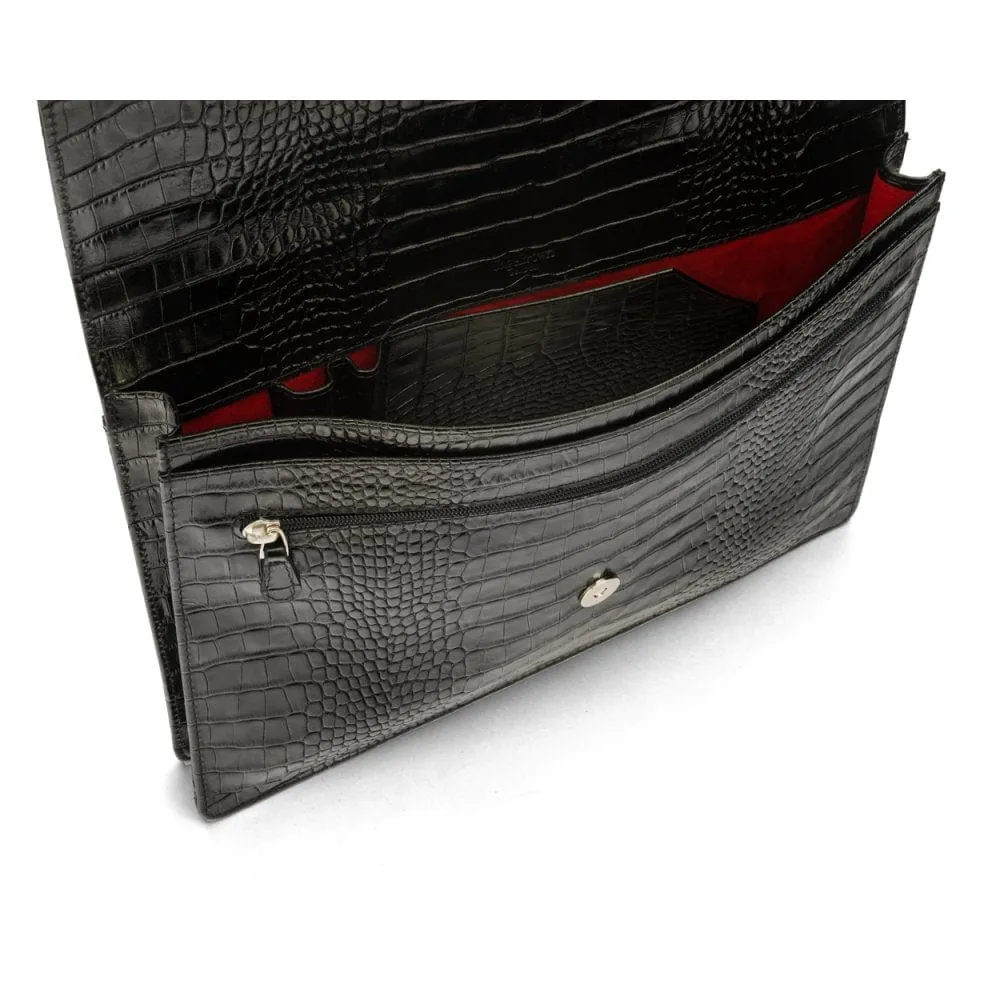 Oxford Leather Briefcase - Black Croc-Effect