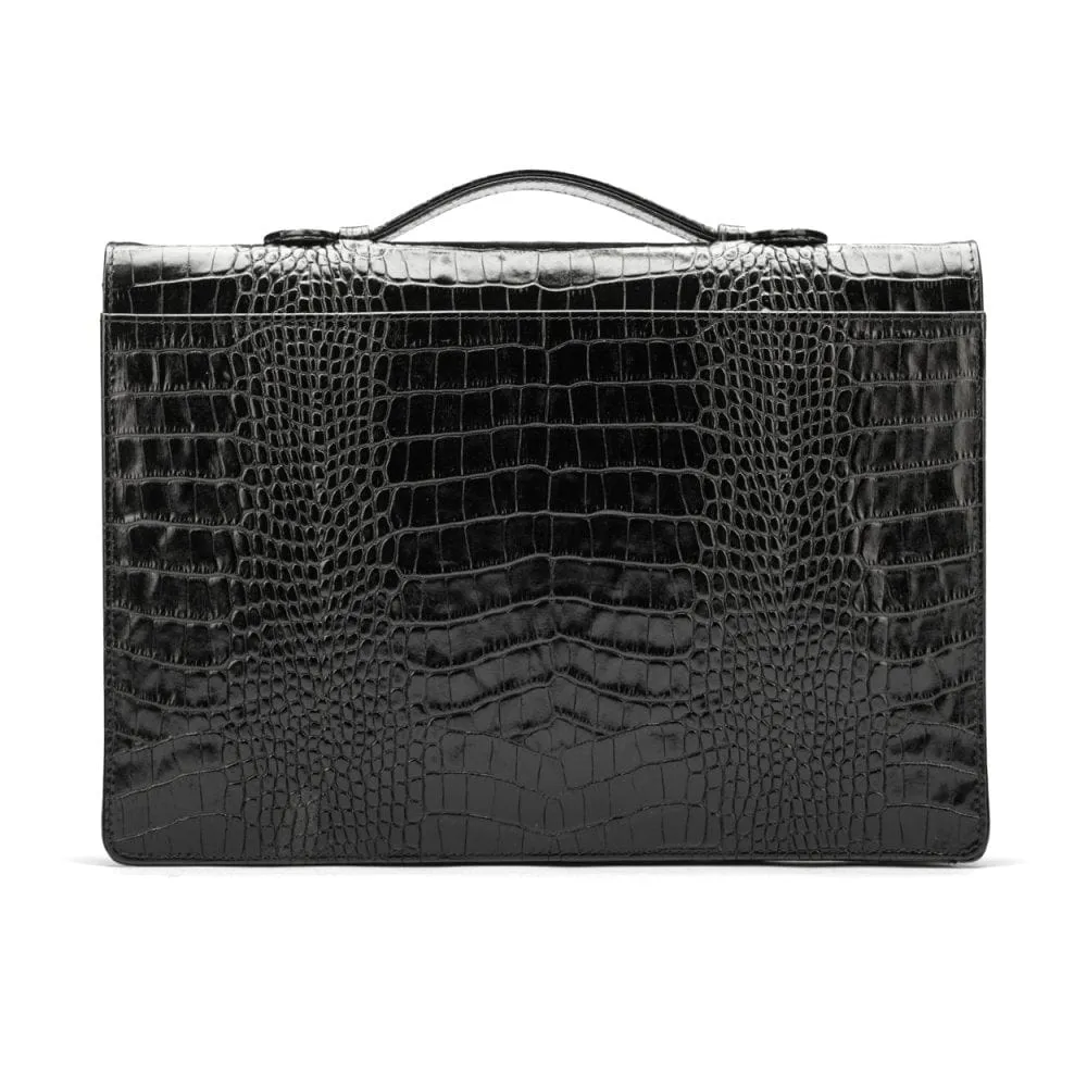 Oxford Leather Briefcase - Black Croc-Effect