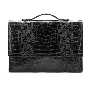 Oxford Leather Briefcase - Black Croc-Effect