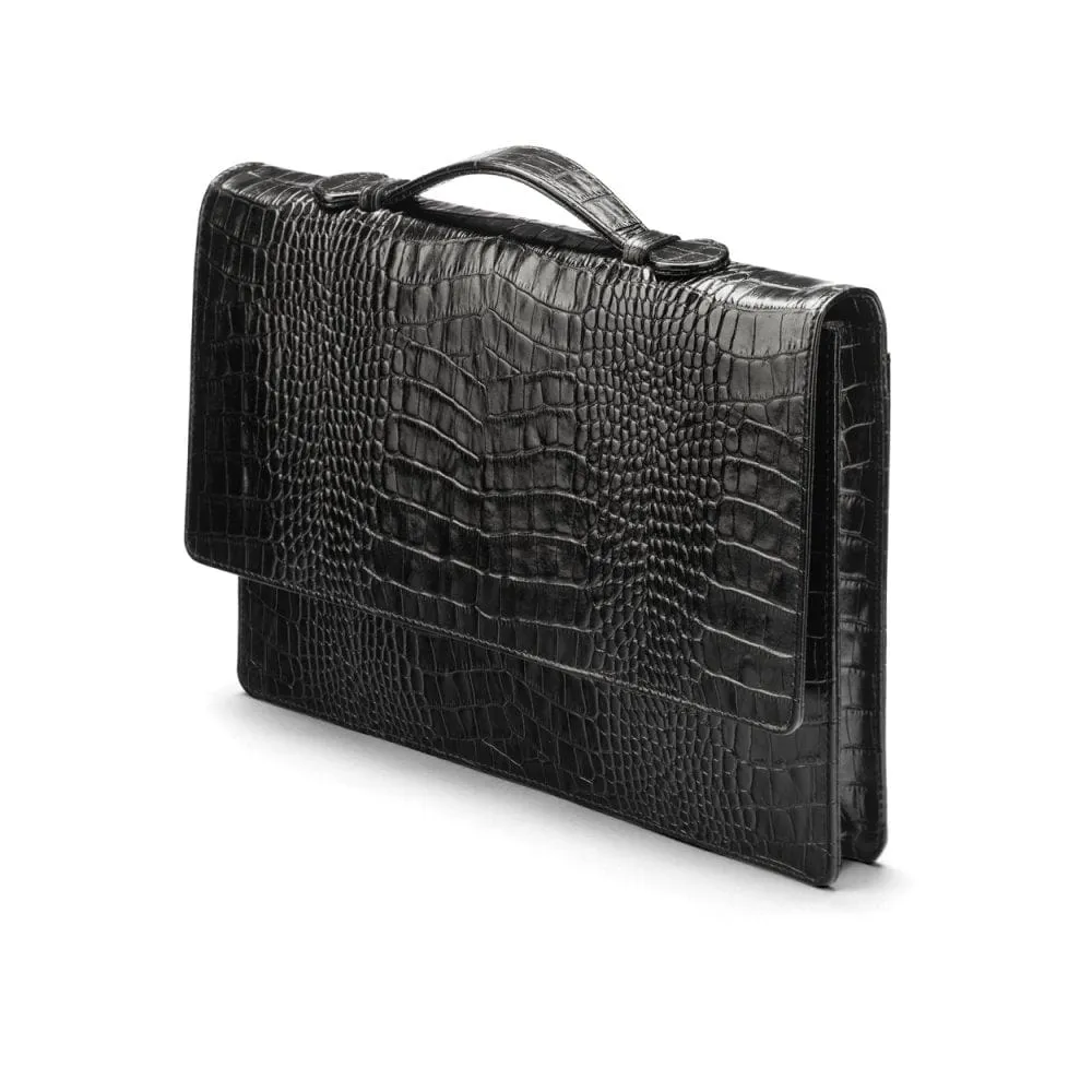 Oxford Leather Briefcase - Black Croc-Effect