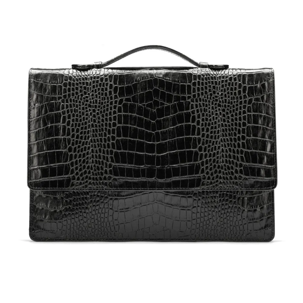 Oxford Leather Briefcase - Black Croc-Effect