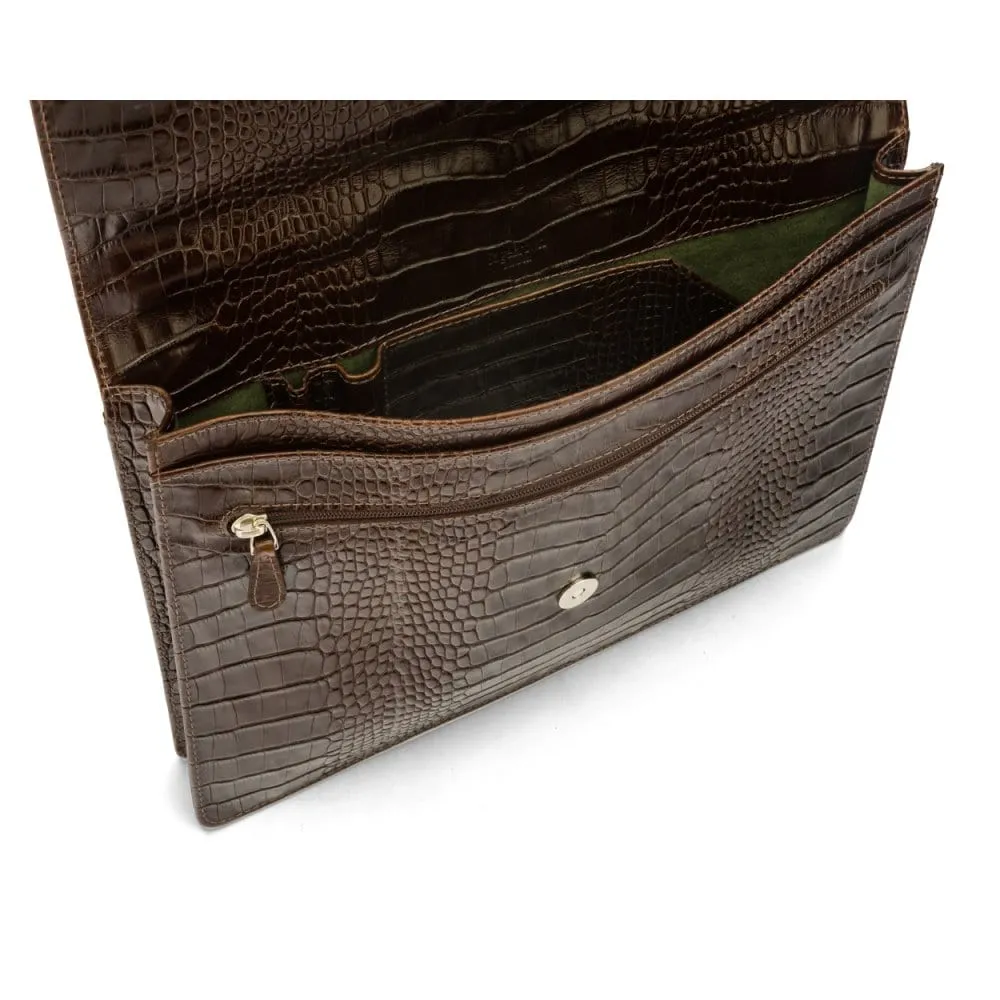 Oxford Leather Briefcase - Brown Croc-Effect