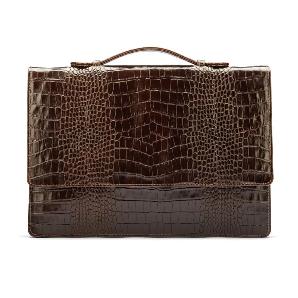 Oxford Leather Briefcase - Brown Croc-Effect