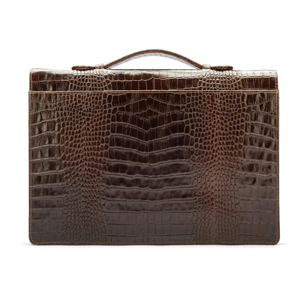 Oxford Leather Briefcase - Brown Croc-Effect