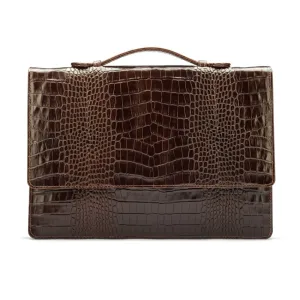 Oxford Leather Briefcase - Brown Croc-Effect