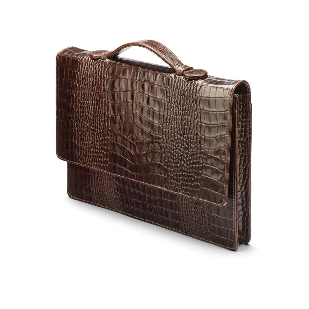 Oxford Leather Briefcase - Brown Croc-Effect