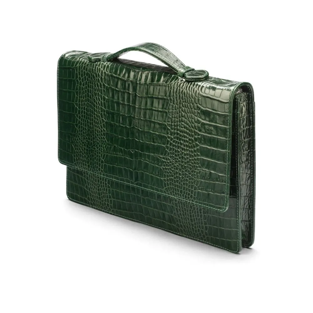 Oxford Leather Briefcase - Green Croc-Effect