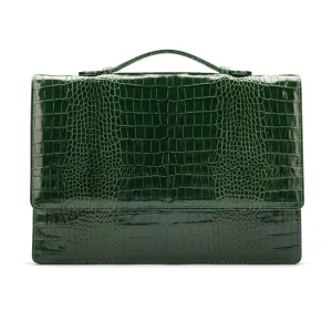 Oxford Leather Briefcase - Green Croc-Effect