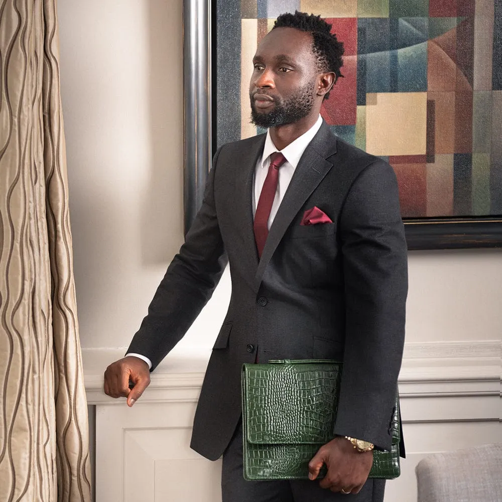 Oxford Leather Briefcase - Green Croc-Effect