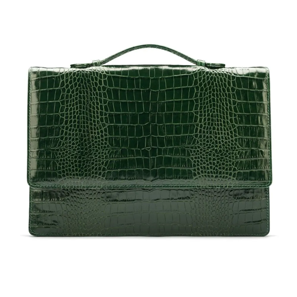 Oxford Leather Briefcase - Green Croc-Effect