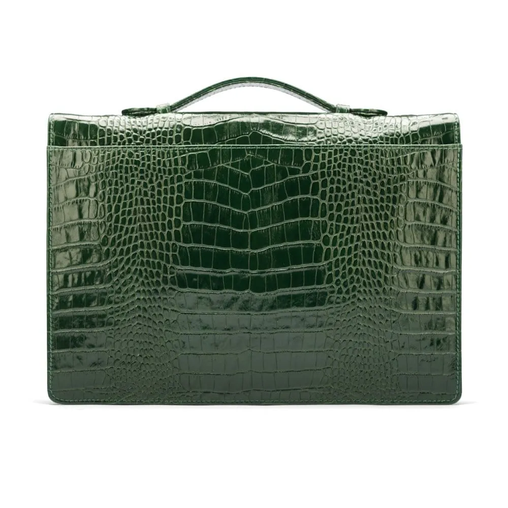 Oxford Leather Briefcase - Green Croc-Effect