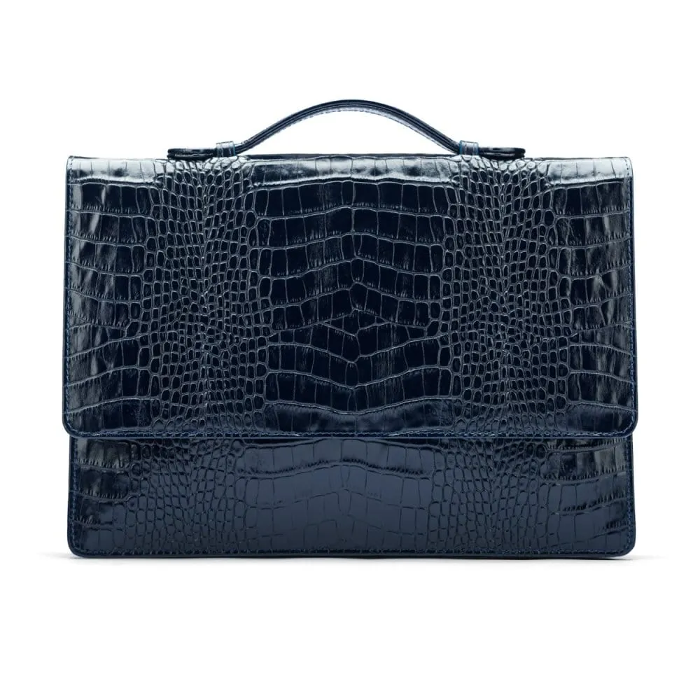Oxford Leather Briefcase - Navy Croc-Effect
