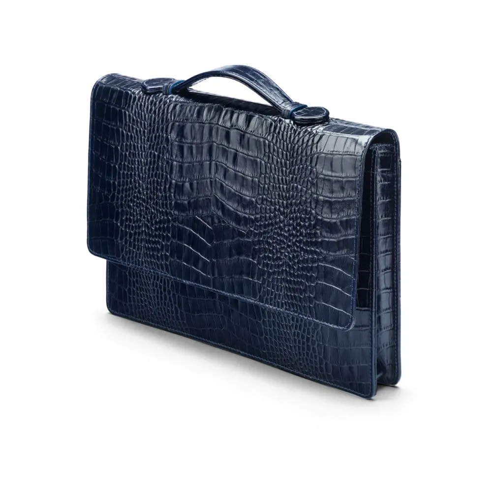 Oxford Leather Briefcase - Navy Croc-Effect
