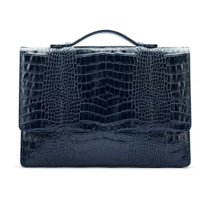 Oxford Leather Briefcase - Navy Croc-Effect