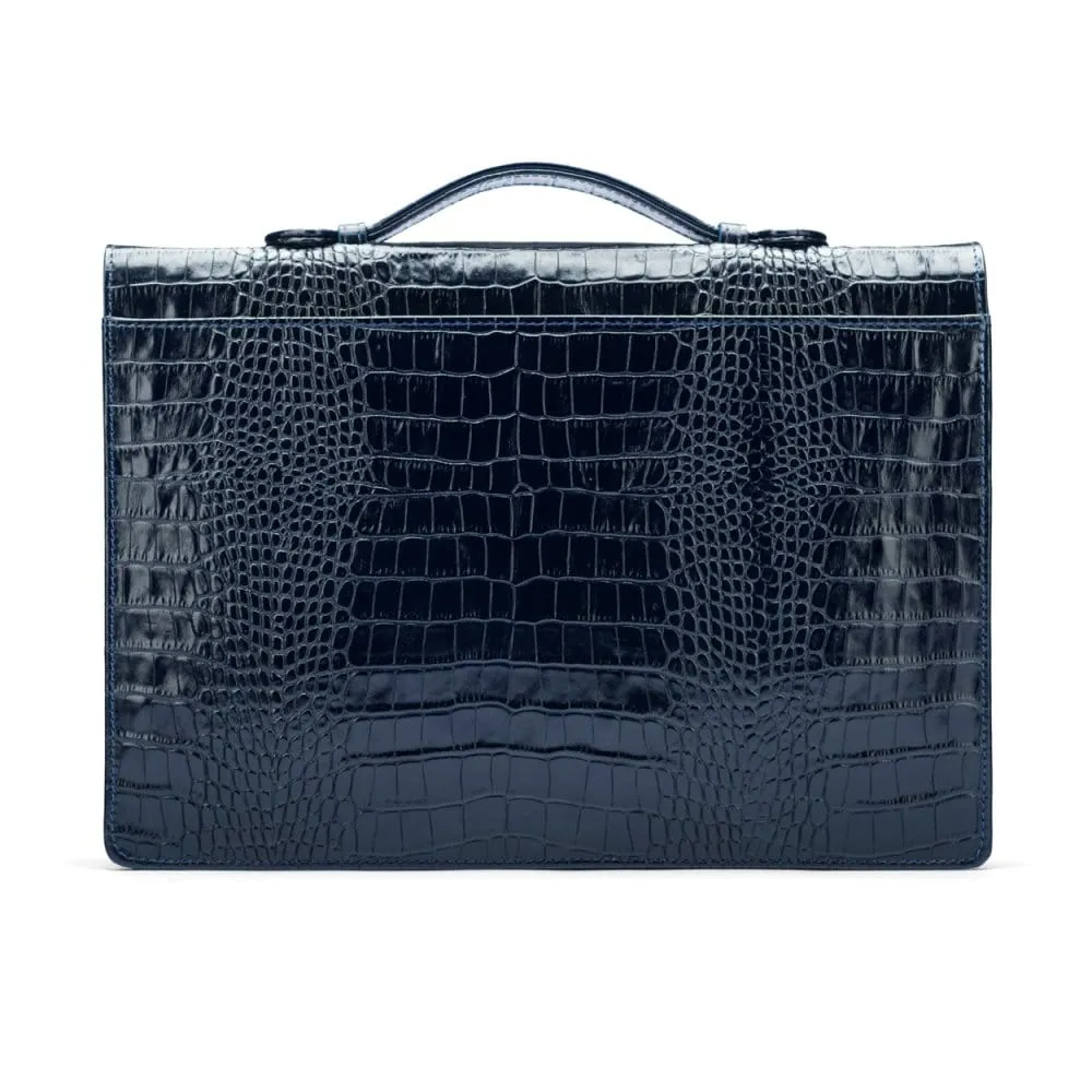 Oxford Leather Briefcase - Navy Croc-Effect
