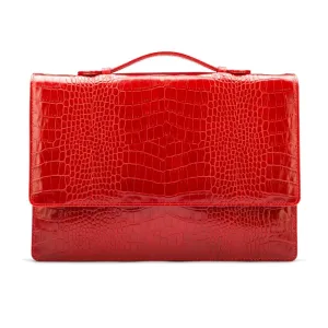 Oxford Leather Briefcase - Red Croc-Effect