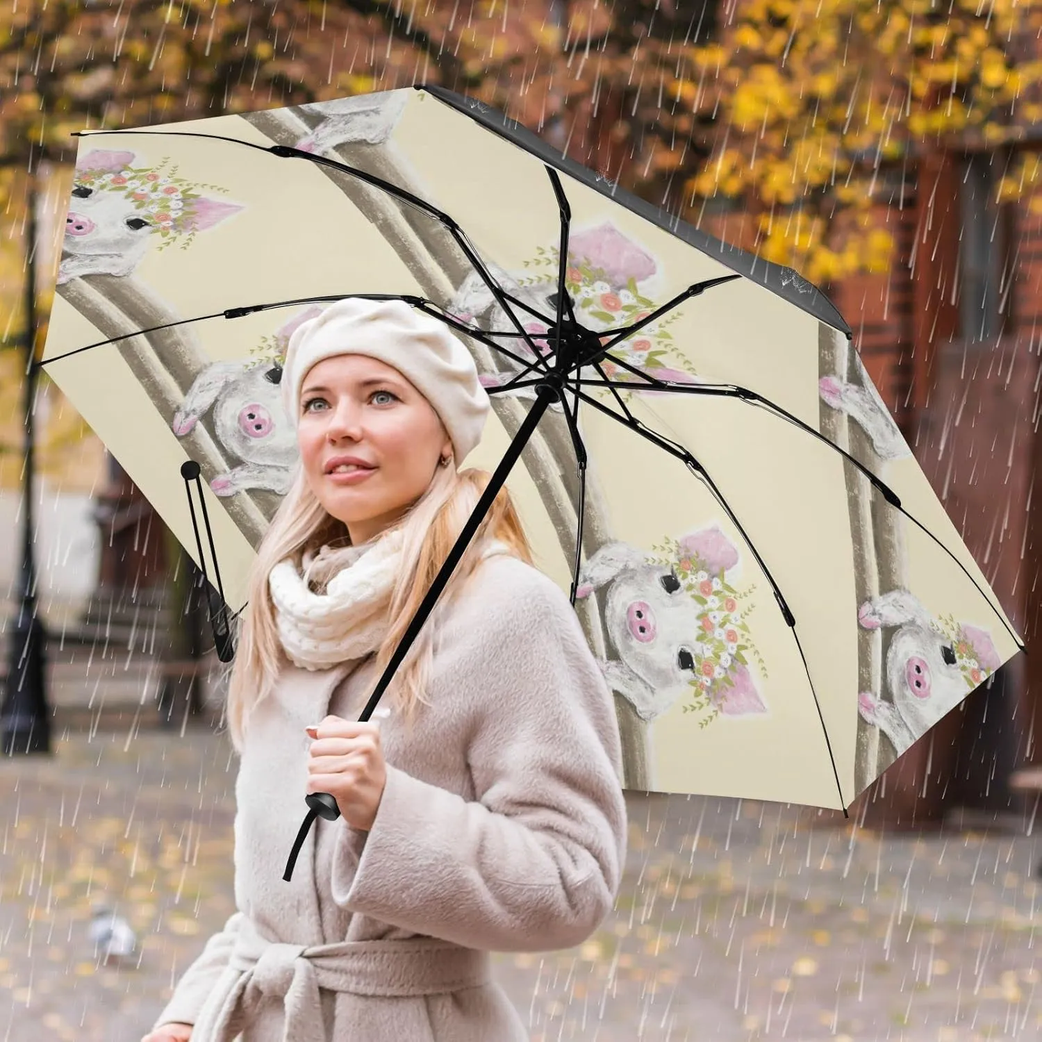 Oyihfvs Automatic Umbrella, Folding Umbrella Reinforced Anti-UV Sun rain Auto Open/Close