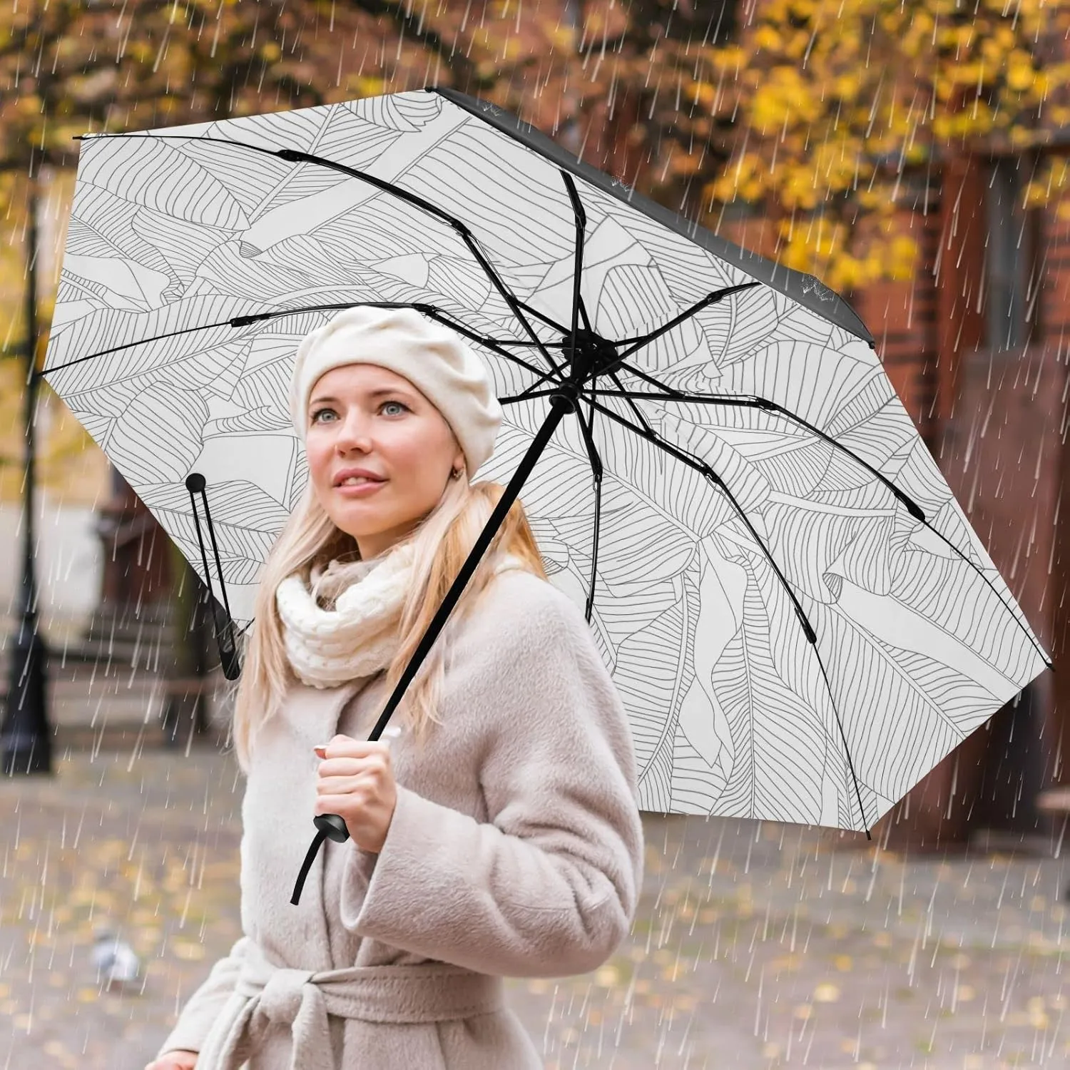 Oyihfvs Automatic Umbrella, Folding Umbrella Reinforced Anti-UV Sun rain Auto Open/Close