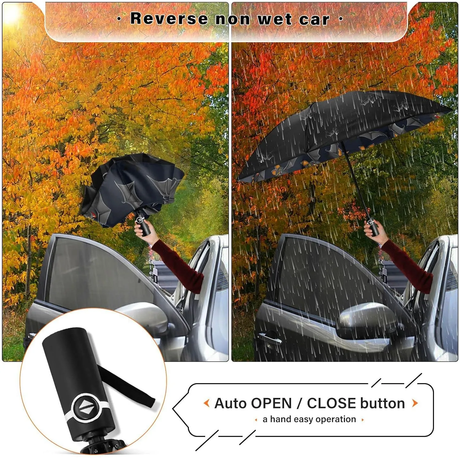 Oyihfvs Automatic Umbrella, Folding Umbrella Reinforced Anti-UV Sun rain Auto Open/Close