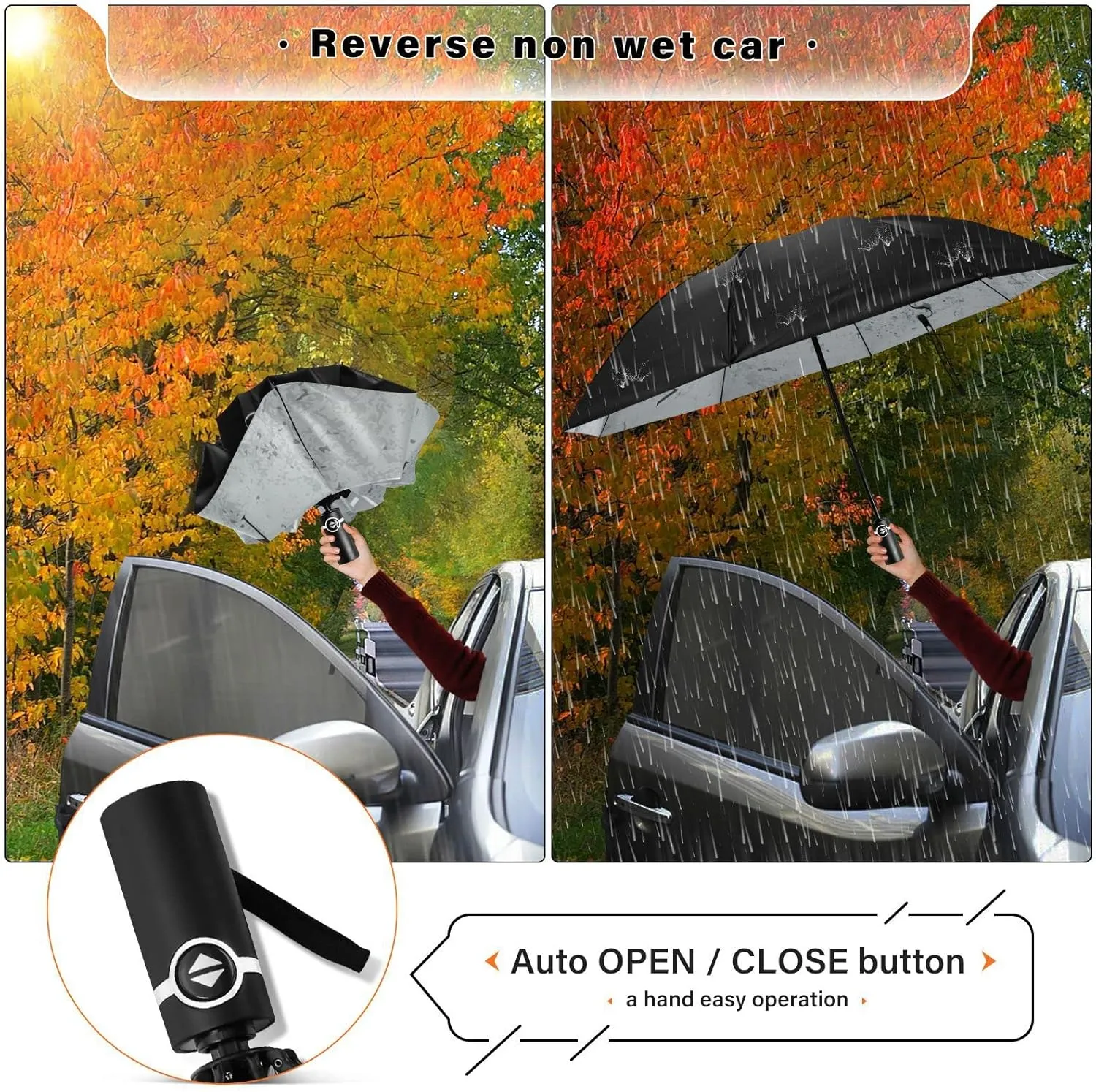 Oyihfvs Automatic Umbrella, Folding Umbrella Reinforced Anti-UV Sun rain Auto Open/Close