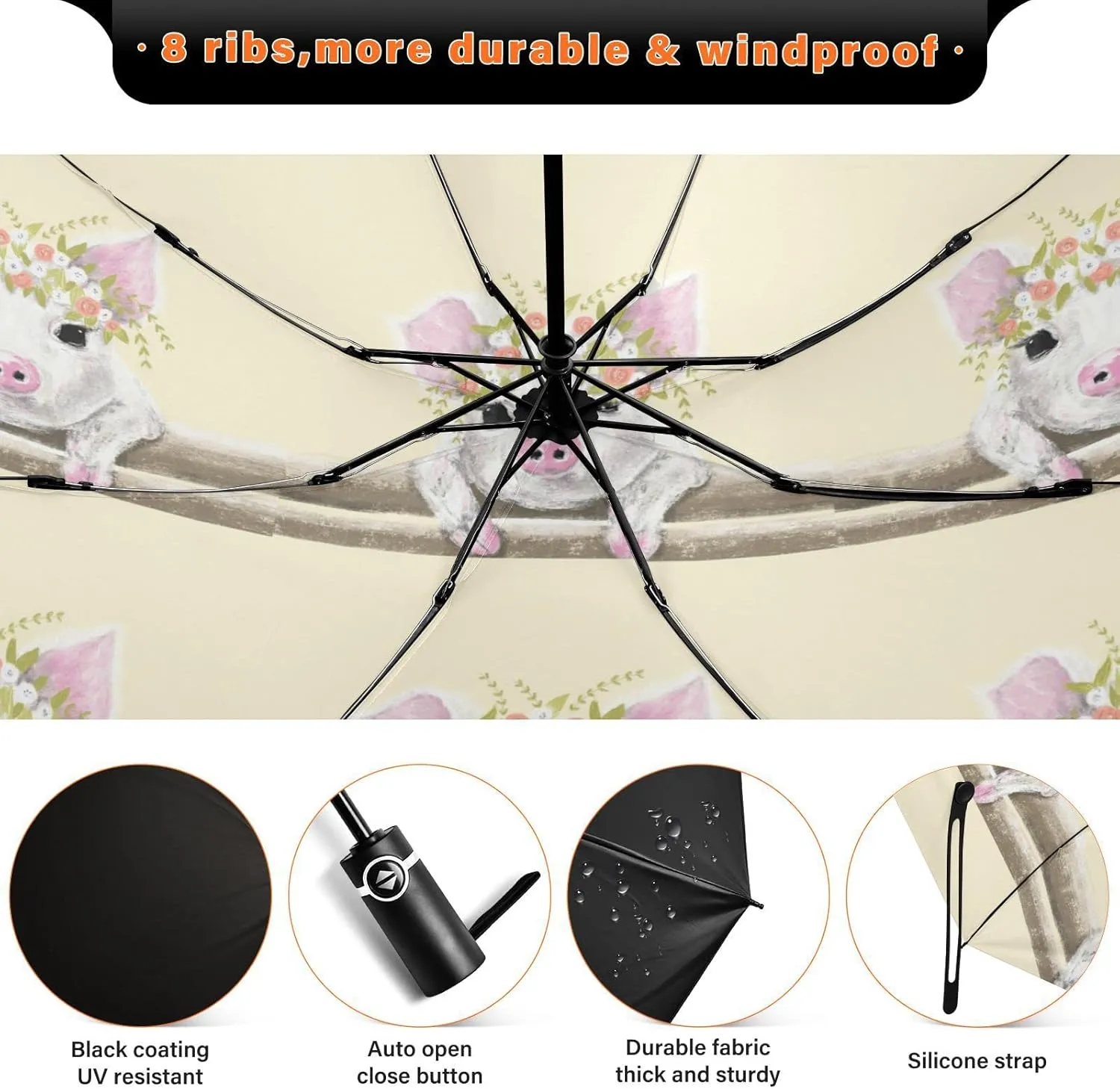Oyihfvs Automatic Umbrella, Folding Umbrella Reinforced Anti-UV Sun rain Auto Open/Close