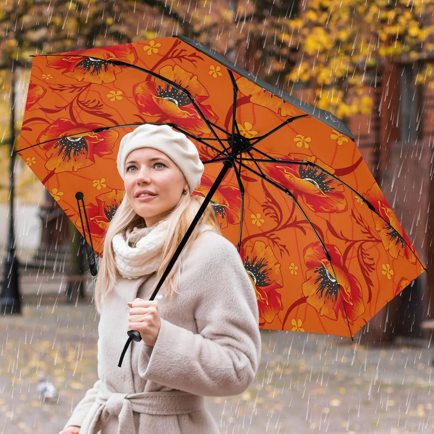 Oyihfvs Automatic Umbrella, Folding Umbrella Reinforced Anti-UV Sun rain Auto Open/Close