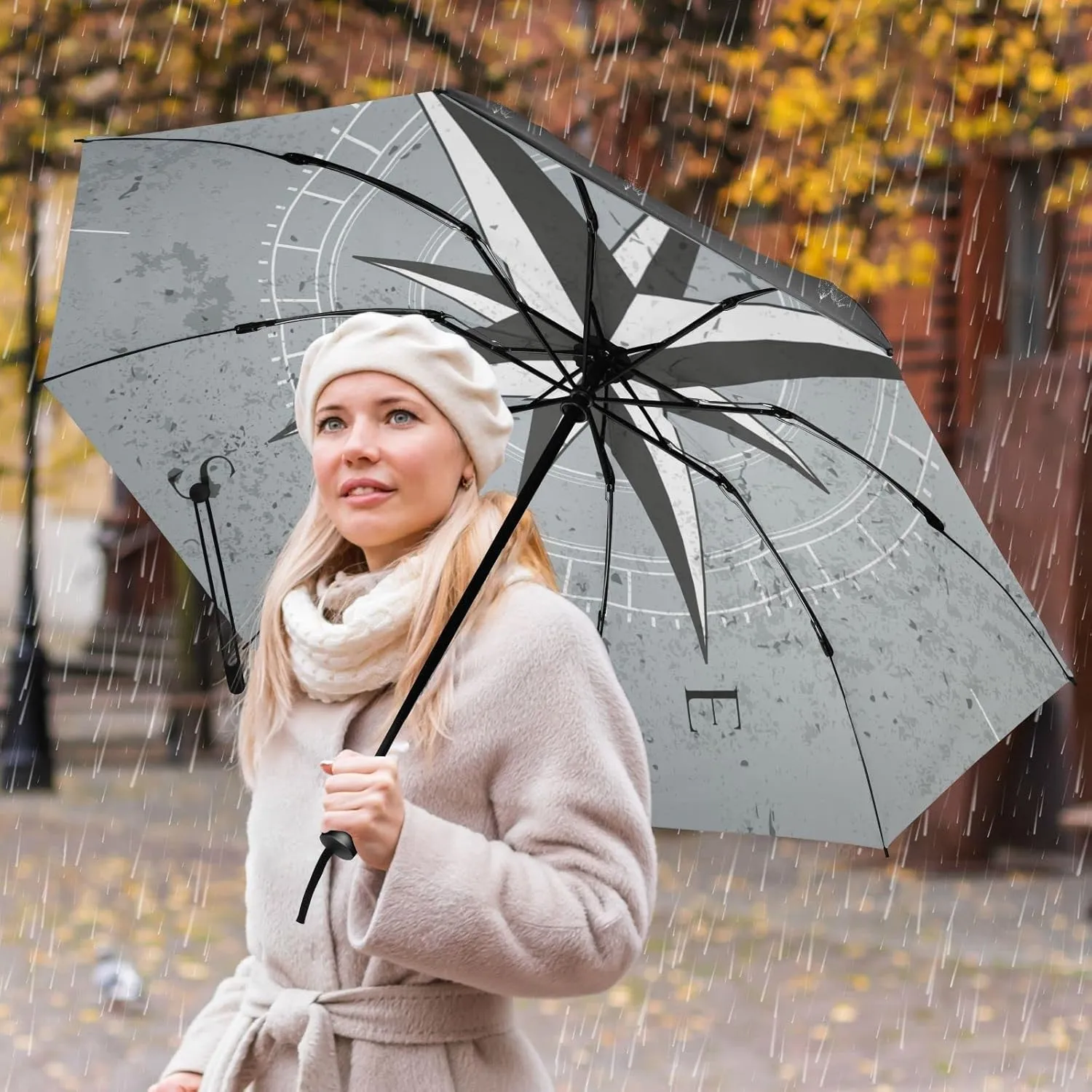 Oyihfvs Automatic Umbrella, Folding Umbrella Reinforced Anti-UV Sun rain Auto Open/Close