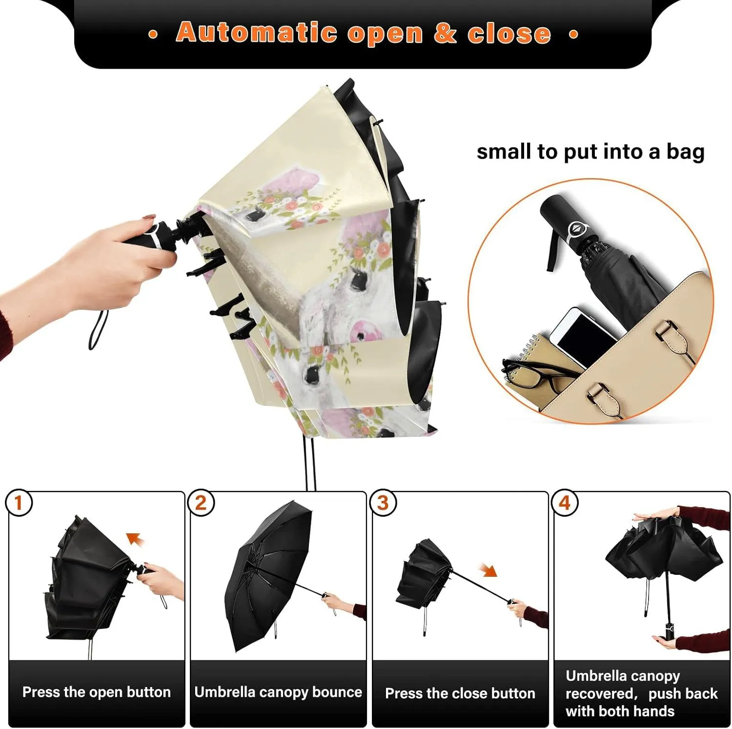 Oyihfvs Automatic Umbrella, Folding Umbrella Reinforced Anti-UV Sun rain Auto Open/Close