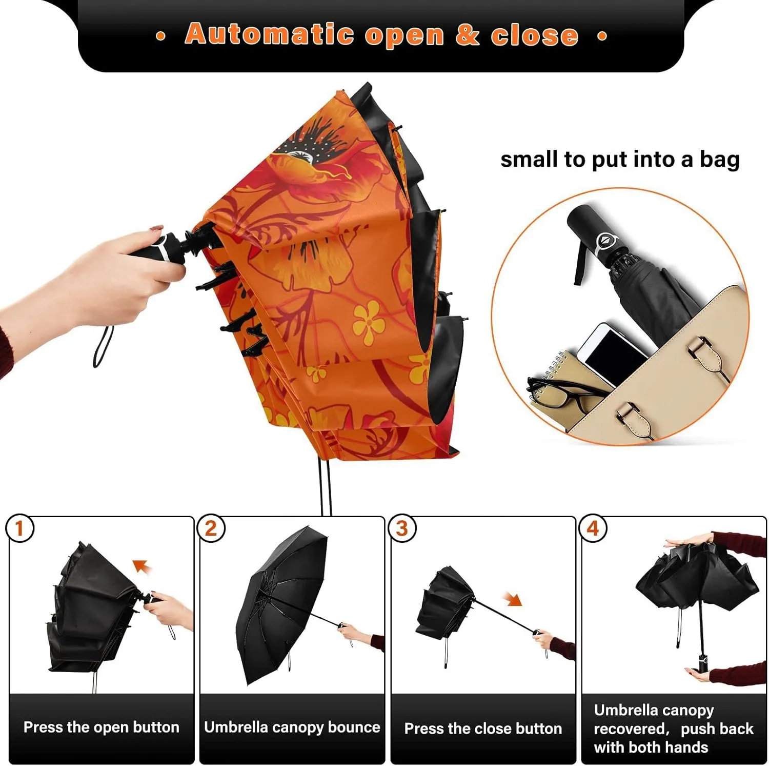 Oyihfvs Automatic Umbrella, Folding Umbrella Reinforced Anti-UV Sun rain Auto Open/Close