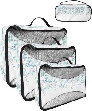 Packing Cubes for Travel, 4 Set Travel Packing Organized Cubes Floral Plants Leaves Watercolor Watercolor Style Blue Waterproof Luggage Organizer Laundry Bag Travel Accessories for Carry On Suitcases