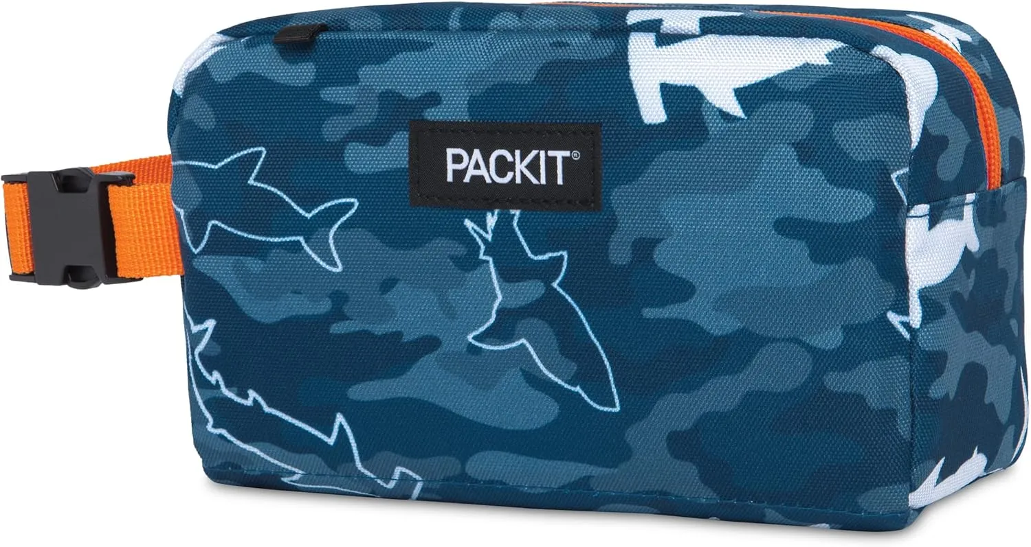 PackIt Freezable Snack Box, Camo Shark, Built with EcoFreeze Technology, Collapsible, Reusable, Zip Closure with Buckle Handle, Great for Fresh Snacks on the go
